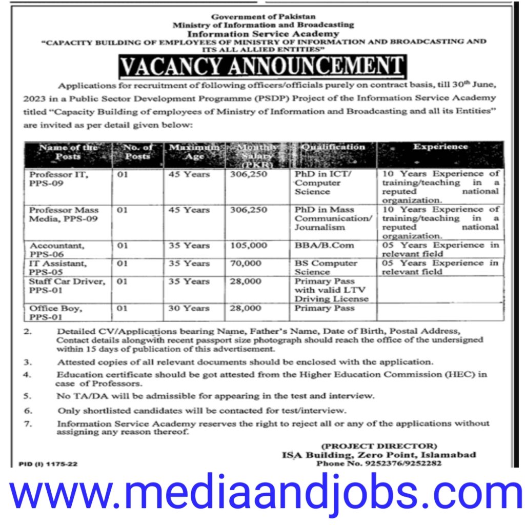 Ministry Of Information Jobs 2022