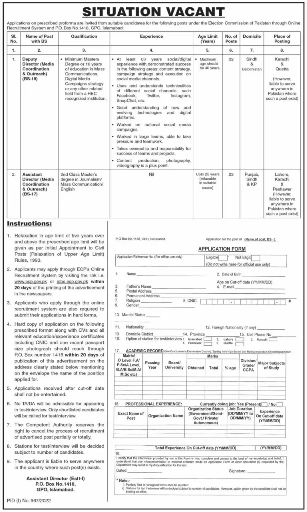 Election Commission Of Pakistan Jobs 2022