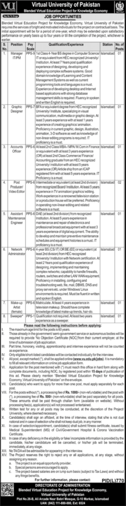 Virtual University Jobs 2022 | Latest VU Jobs 2022