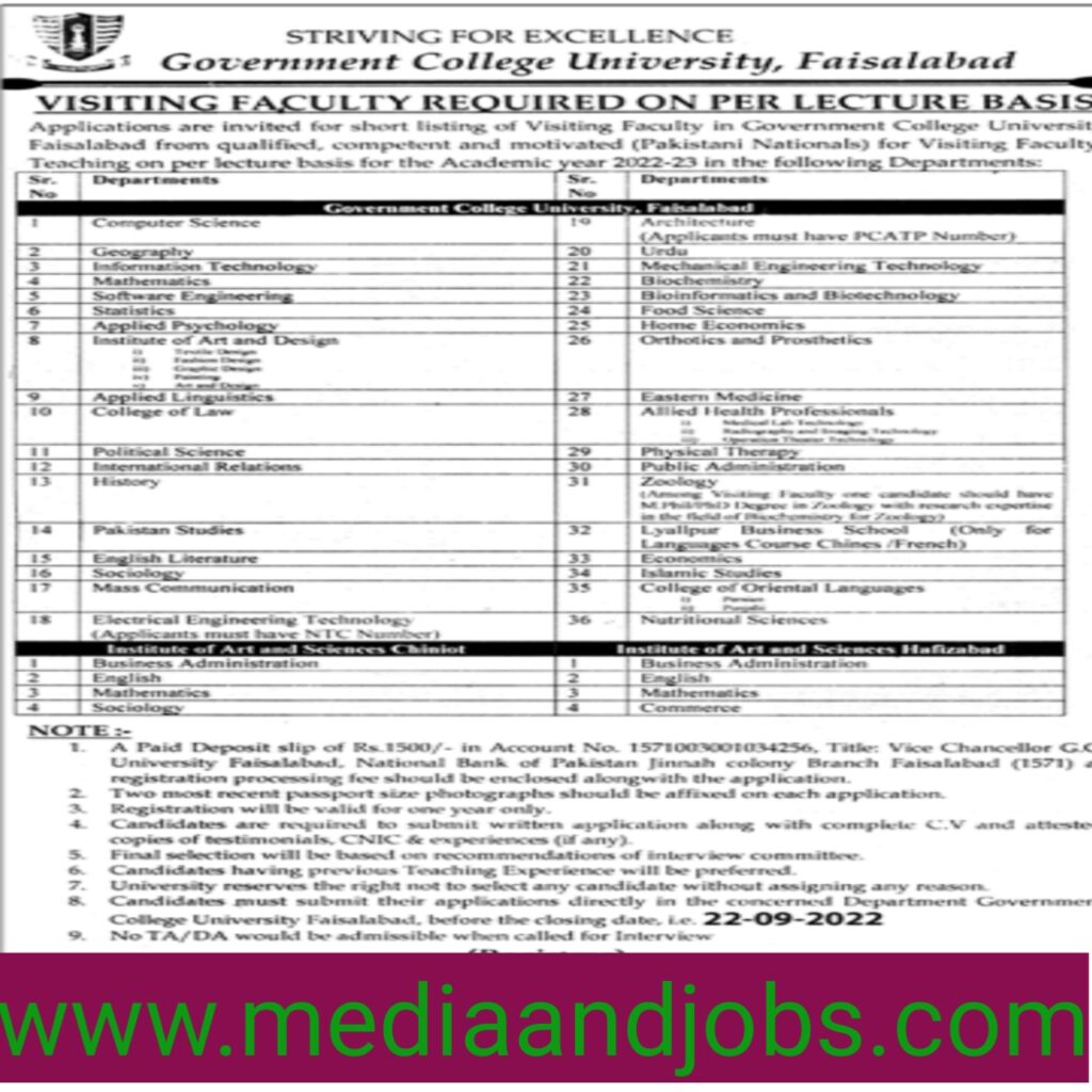 GC University Faisalabad Jobs 2022 | Application Form