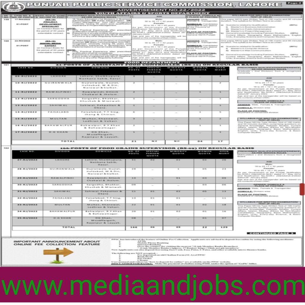 Today PPSC Jobs 2022 || Punjab Public Service Commission Jobs 2022 | Advertisement No. 22