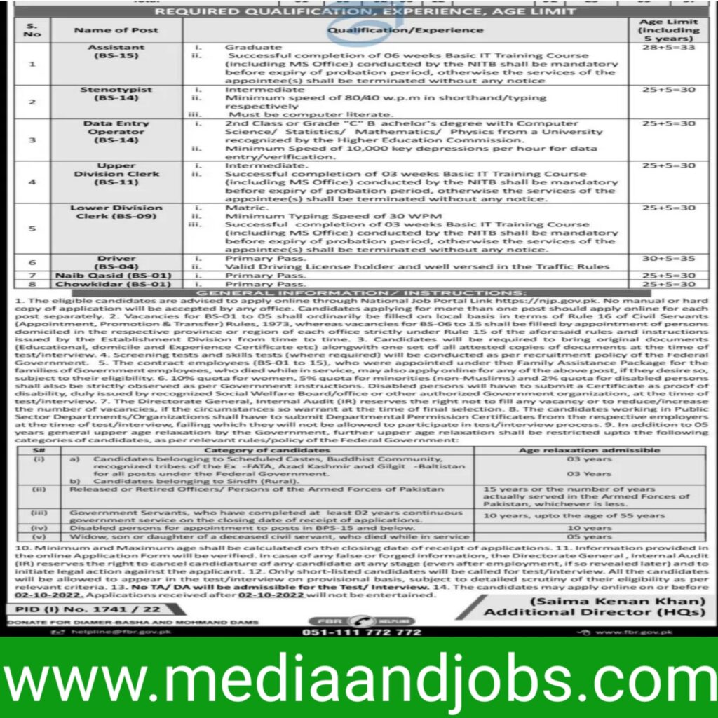 Latest FBR Jobs 2022 | Federal Board Of Revenue Jobs 2022