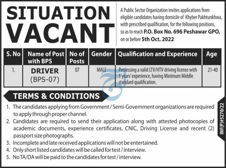 PO BOX 58 JOBS 2022 || Public Sector Organization Jobs 2022