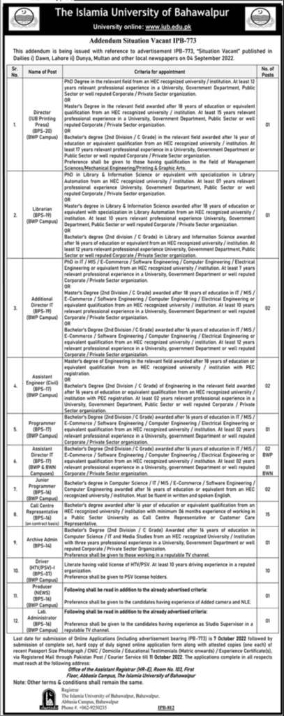 Latest IUB Jobs 2022| Islamia University Bahawalpur Jobs 2022