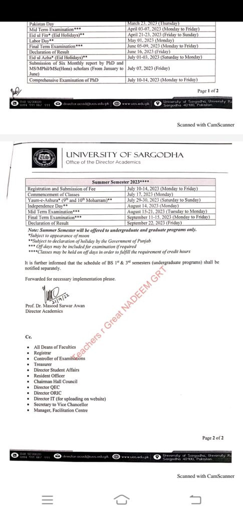 University Of Sargodha MA MSC EXAM SCHEDULE 2022 || UOS EXAM SCHEDULE 2022