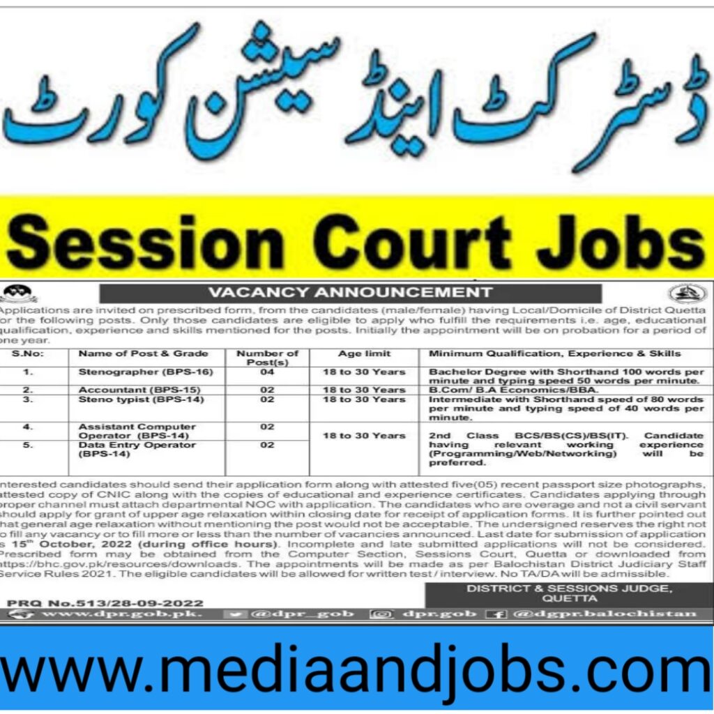 District and Sessions Court Jobs 2022 || Application Form