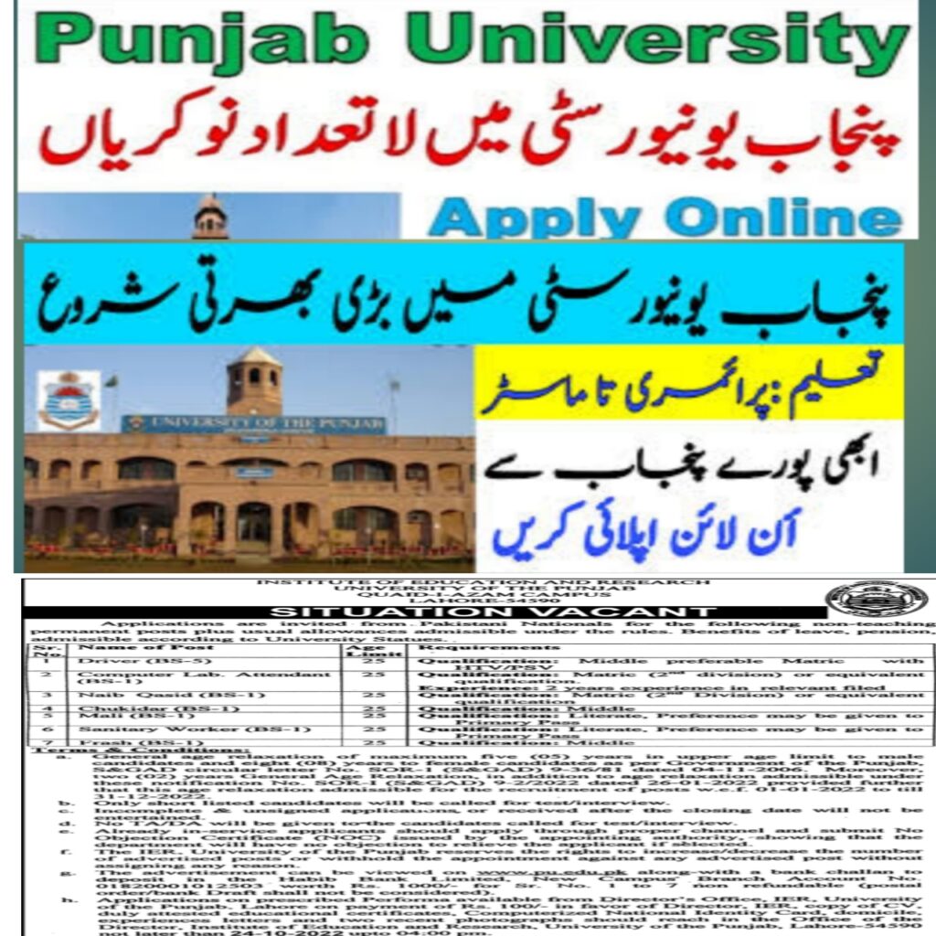 Punjab University Jobs 2022| PU Lahore Jobs Notification