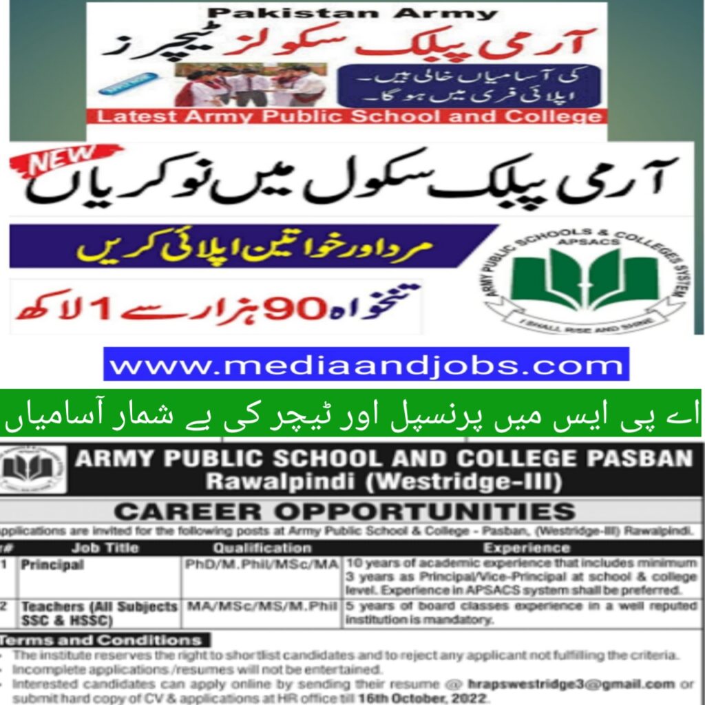 Army Public School & College Pasban Westridge-III Rawalpindi Jobs 2022