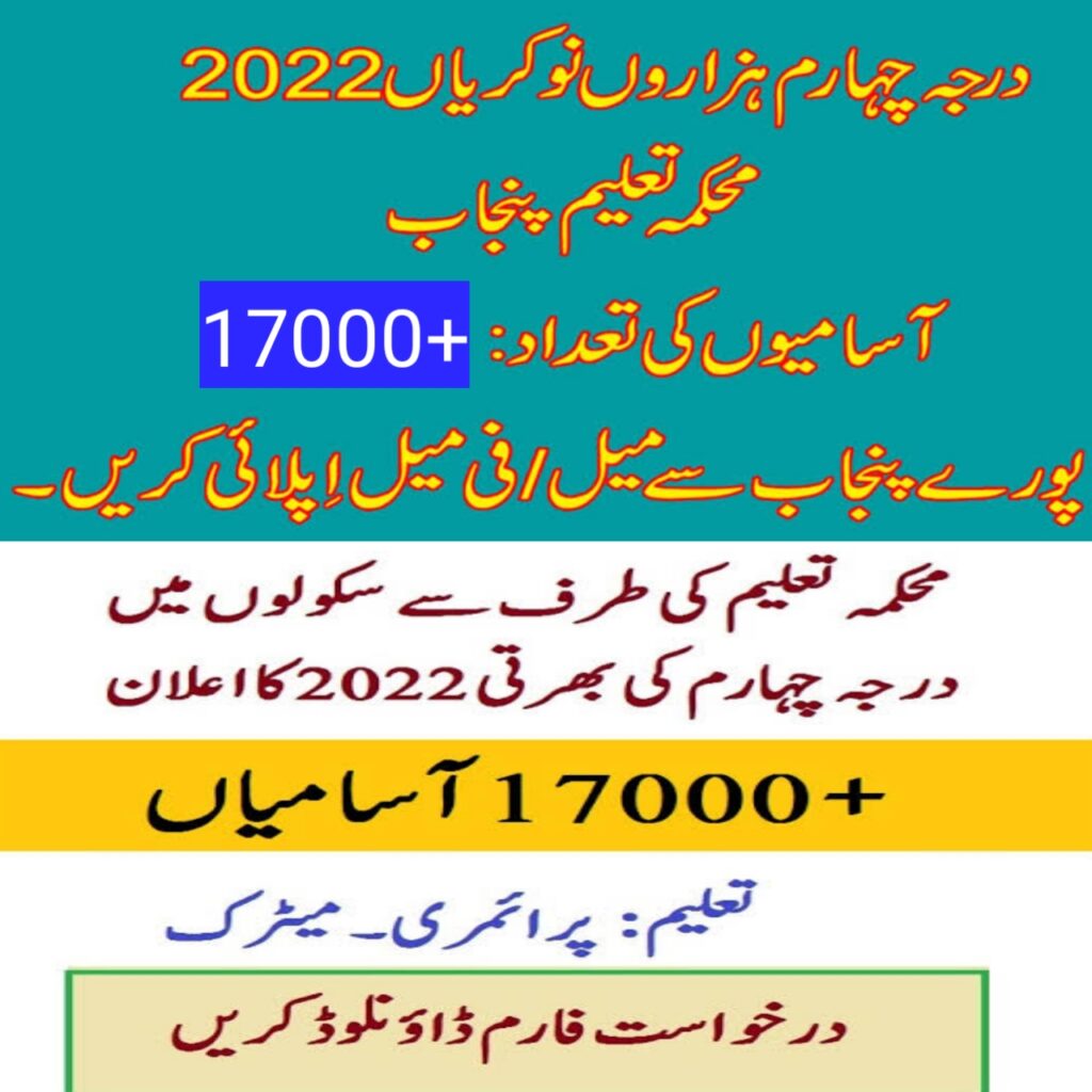 Class 4 Jobs 2022 in Punjab School Education Department – October 2022 | Class Four Jobs 2022 In Punjab School Education Department