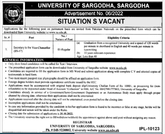 University of Sargodha UOS Jobs In Sargodha October 2022 - University of Sargodha UOS Jobs In Sargodha October 2022 - University of Sargodha UOS Jobs 2022 – Latest University Jobs Advertisement