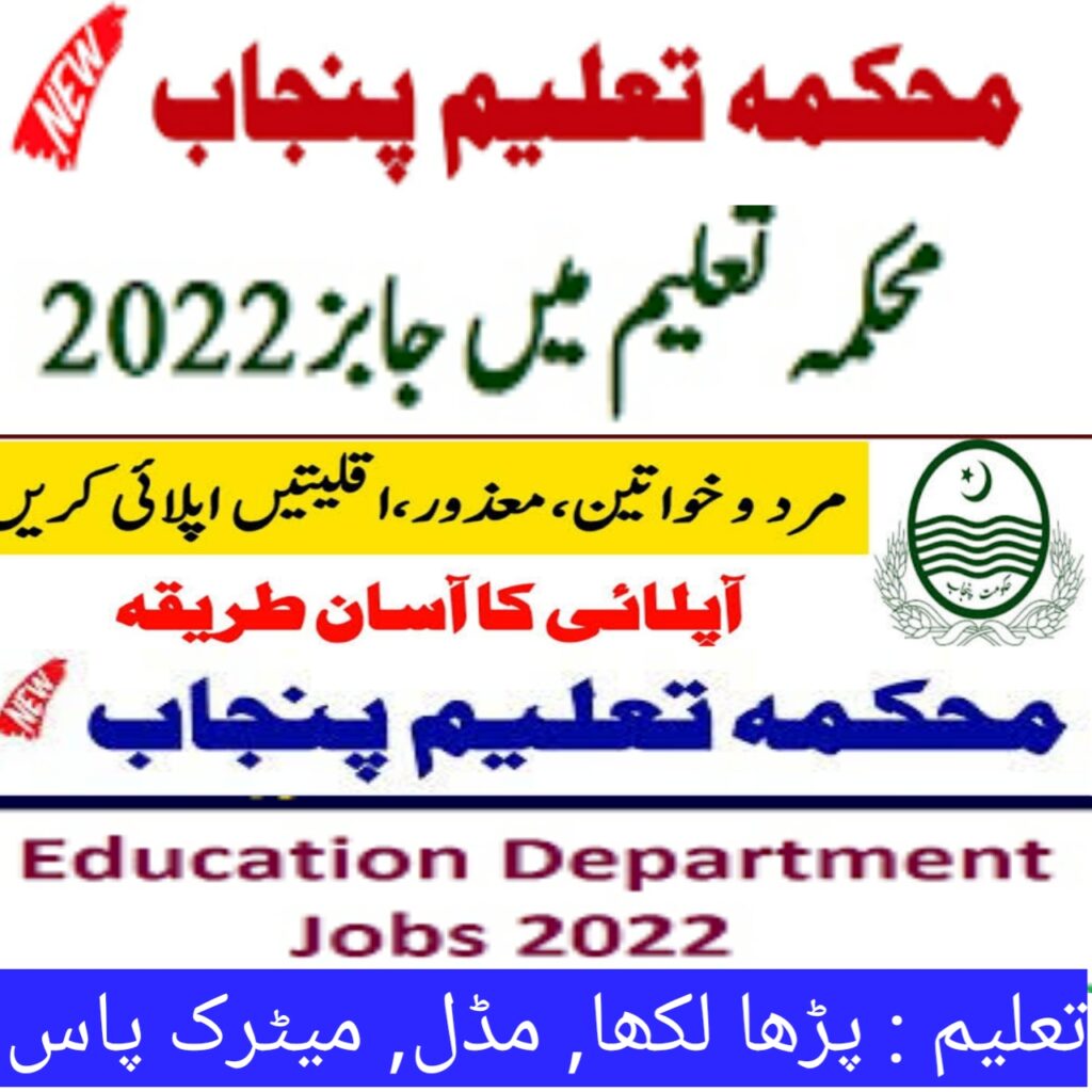 District Education Department Punjab Jobs 2022 [1000+ Seats] | Punjab District Education Department Jobs 2022