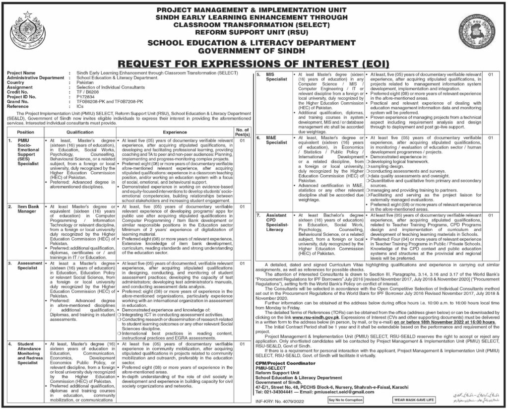 Latest School and Literacy Jobs 2022 Pakistan || School Education and Literacy Department Management Latest Posts 2022