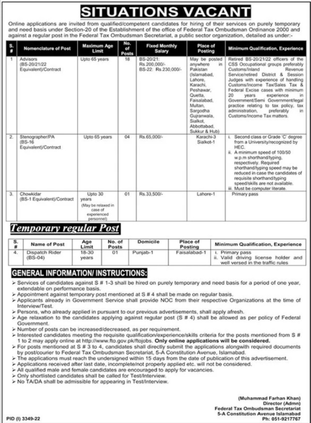 Public Sector Organization Jobs 2022 at Federal Tax Ombudsman | Federal Tax Ombudsman Secretariat Jobs 2022