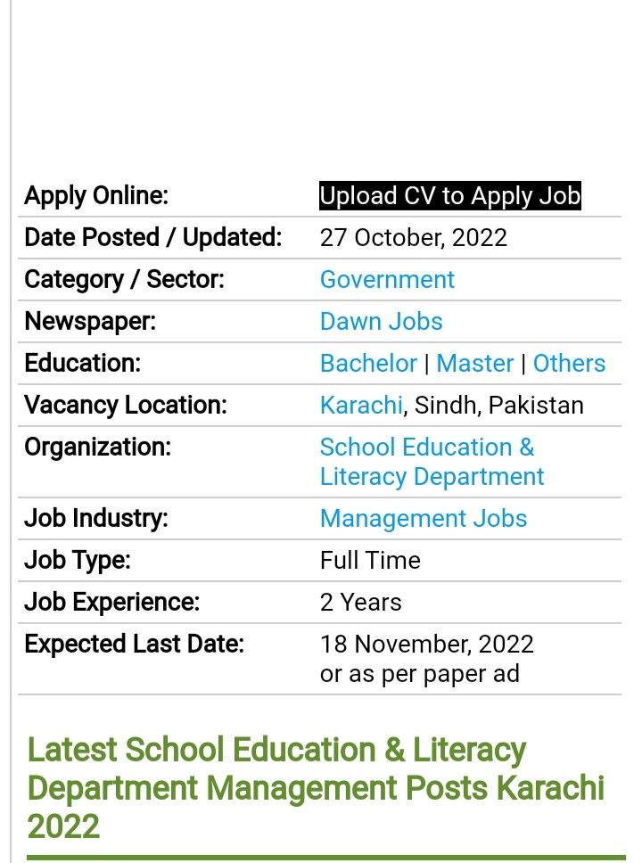 Latest School and Literacy Jobs 2022 Pakistan || School Education and Literacy Department Management Latest Posts 2022