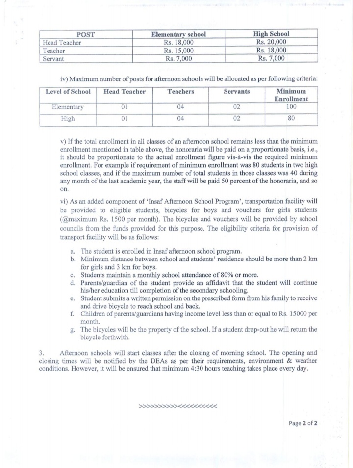 GOVERNMENT OF THE PUNJAB SCHOOL EDUCATION DEPARTMENT POLICY ON 'INSAF AFTERNOON SCHOOL PROGRAM' 2022-23