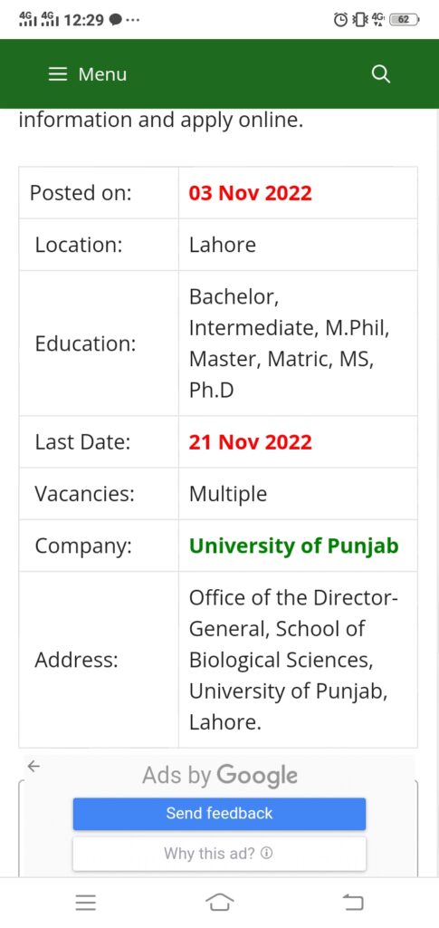 University of Punjab PU Lahore Job November 2022 - Latest Advertisements