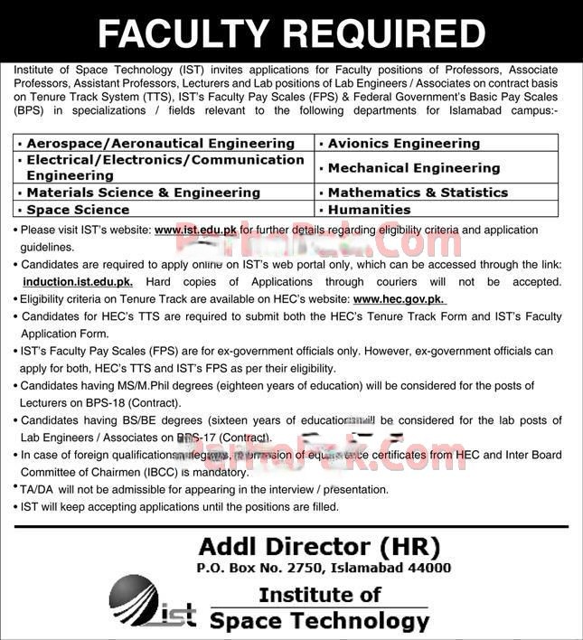 IST Islamabad Teaching Jobs 2022 at Institute of Space Technology Suparco