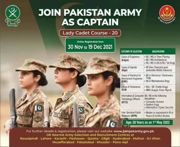 Lady Cadet Course 2022 | Pak Army LCC 22 Online Application Female