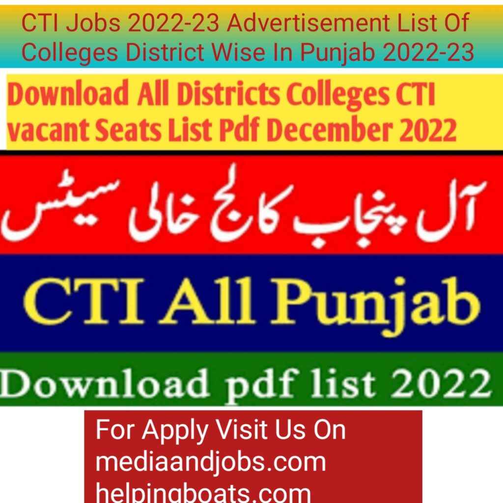 CTI Jobs 2023 Advertisement List Of Colleges District Wise In Punjab 2023