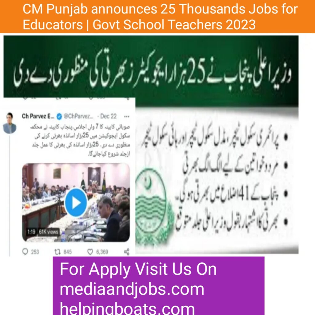 CM Punjab announces 25 Thousands Jobs for Educators | Govt School Teachers 2023