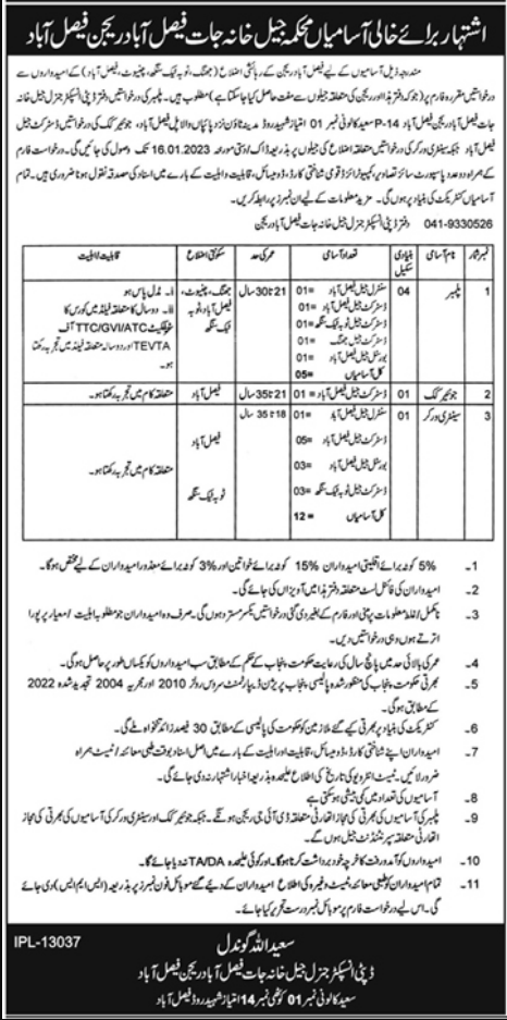 Prison Department Punjab Jobs 2022-23 | 2022-23 پنجاب جیل خانہ جات