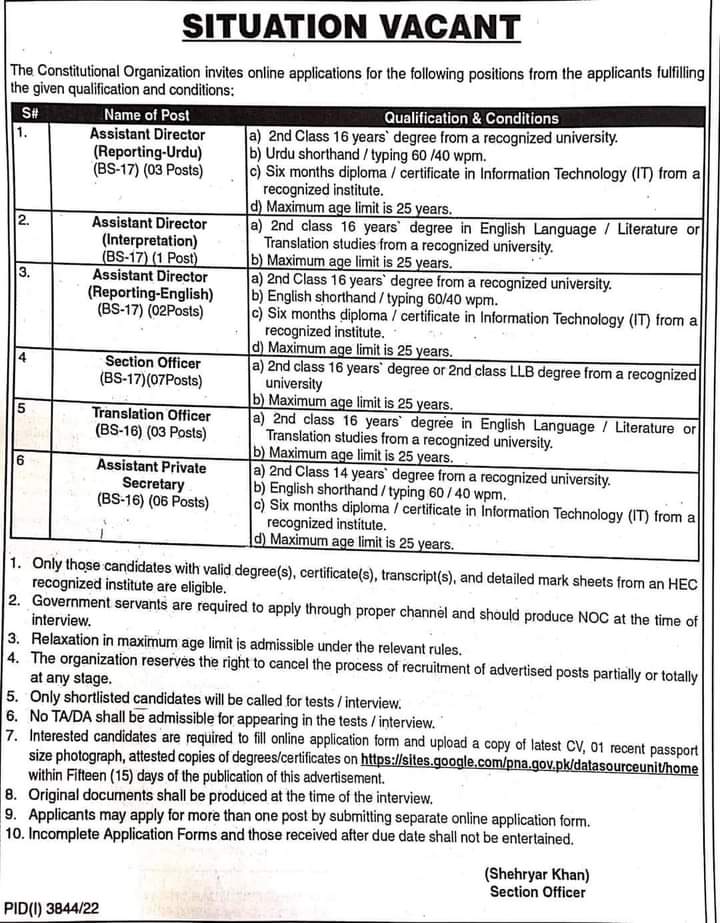 Constitutional Organization Islamabad Jobs 2022