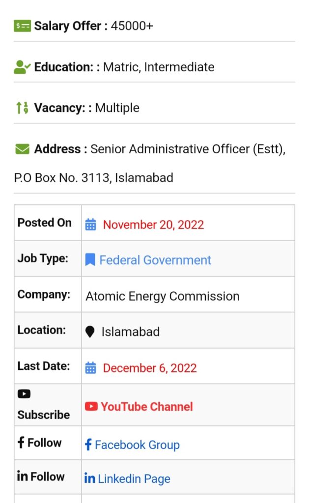 Atomic Energy Commission (PAEC) Jobs 2022 – اٹامک انرجی - PAEC Jobs November 2022 | Pakistan Atomic Energy Careers