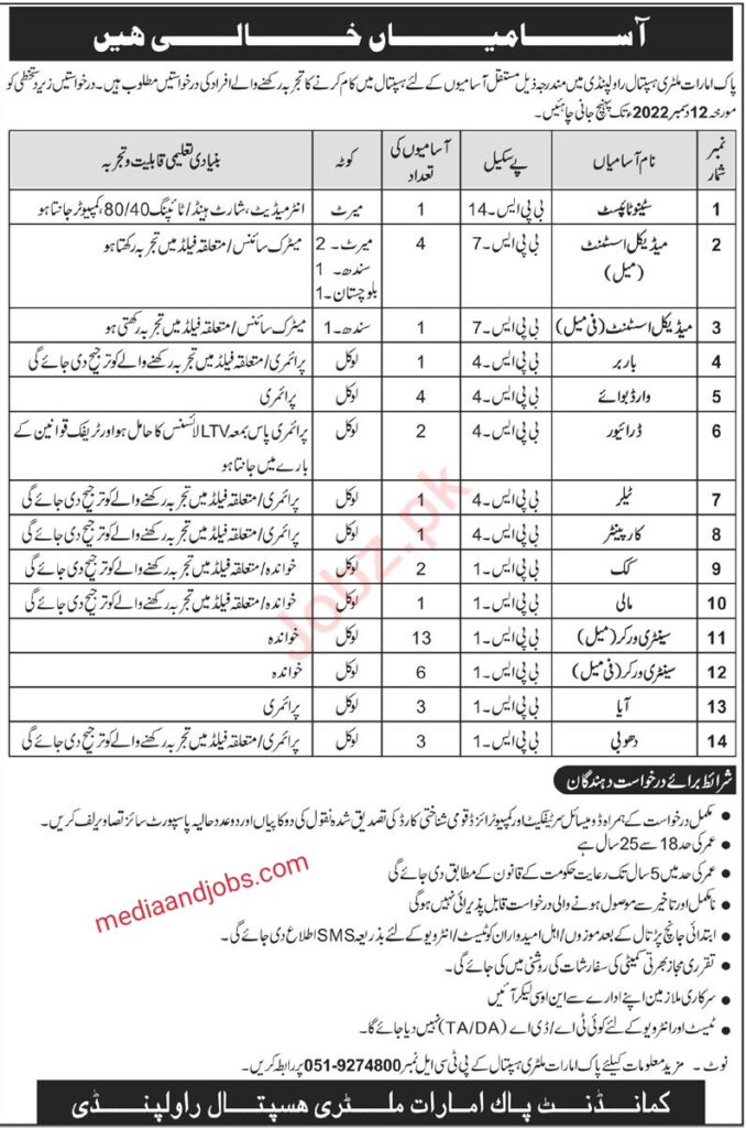 Pak Emirates Military Hospital Rawalpindi Jobs 2022 - Pak Army Pak - Emirates Military Hospital Jobs 2022