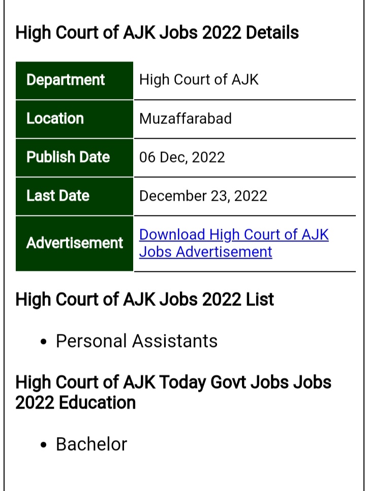 Latest Govt Jobs – High Court of AJK Jobs 2022 – Muzaffarabad Jobs