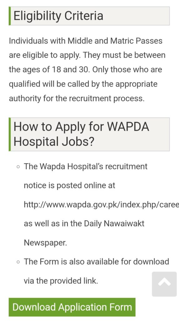 WAPDA Hospital Jobs 2022 Rawalpindi || Application Form