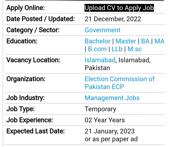 Election Commission of Pakistan (ECP) Jobs 2022-2023