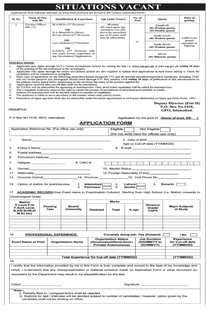 Election Commission of Pakistan (ECP) Jobs 2022-2023