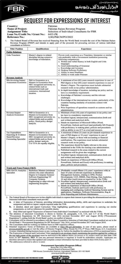 Latest FBR Jobs 2023 | Federal Board of Revenue Advertisement