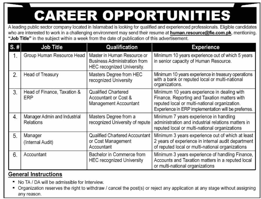 Islamabad Public Sector Organization Jobs 2023 | Managers Accountant Admin Finance HR PAEC Jobs 2023