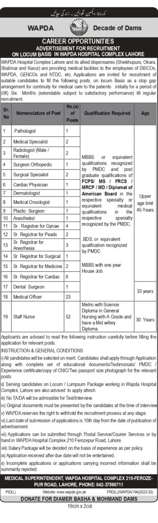 LATEST WAPDA JOBS 2023 - HOSPITAL JOBS 2023 ONLINE APPLY