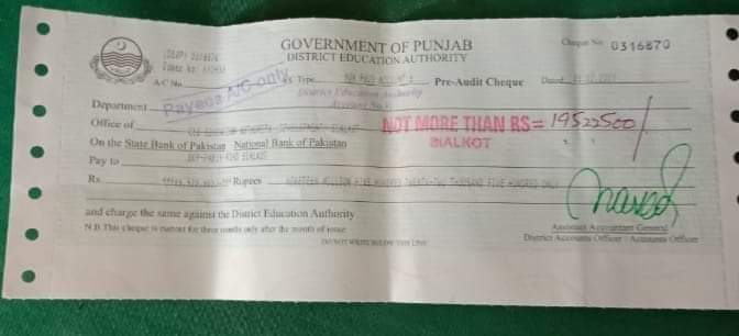 Insaaf Afternoon School teacher salaries 2023 - Salary Cheque issue For IASP