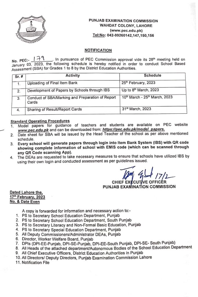 PEC Schedule Conduct (SBA)