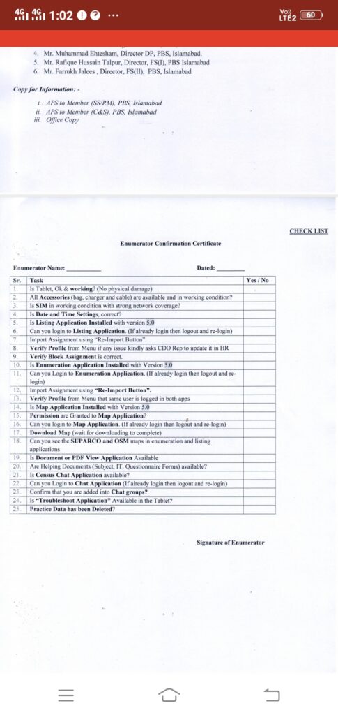 Enumerator Census Confirmation Certificate - Tablets Distribution Schedule 2023