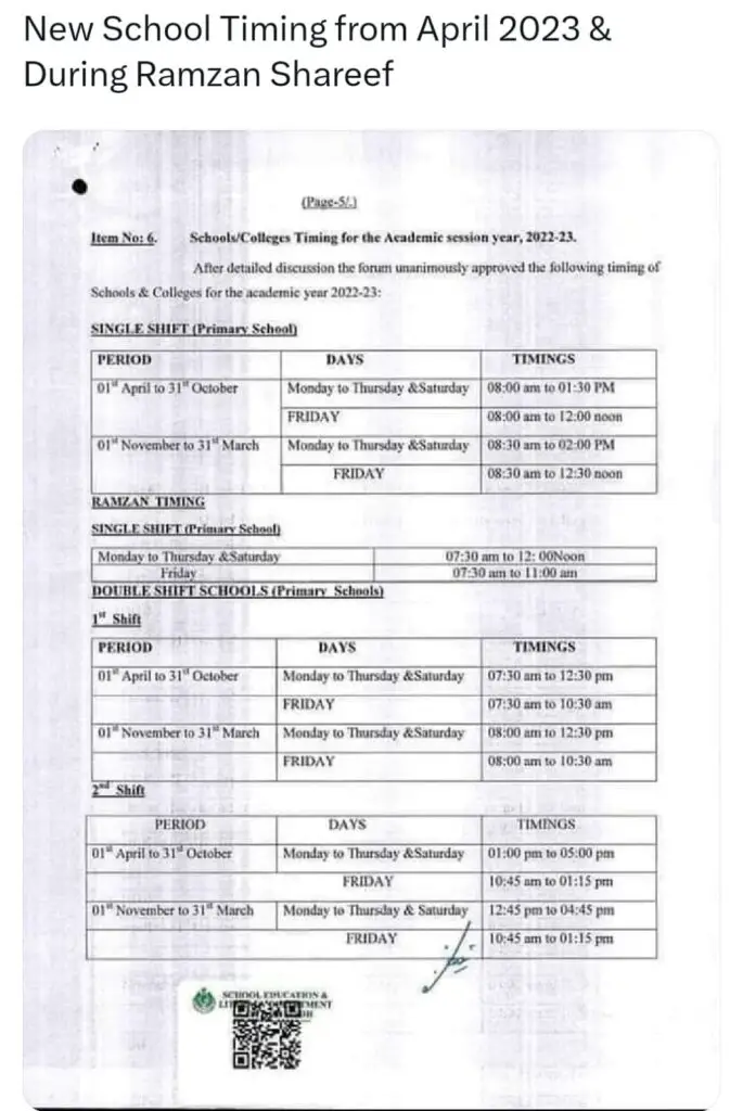 New School Timings 2023