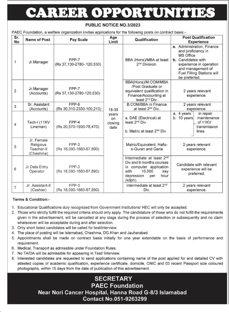 PAEC 1737 Career opportunities