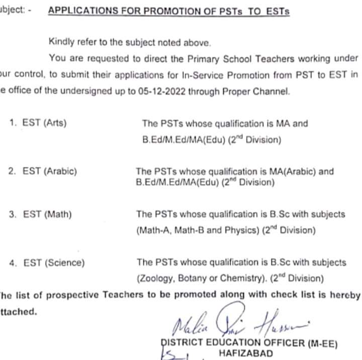 APPLICATIONS FOR PROMOTION OF PSTS TO ESTS 2023