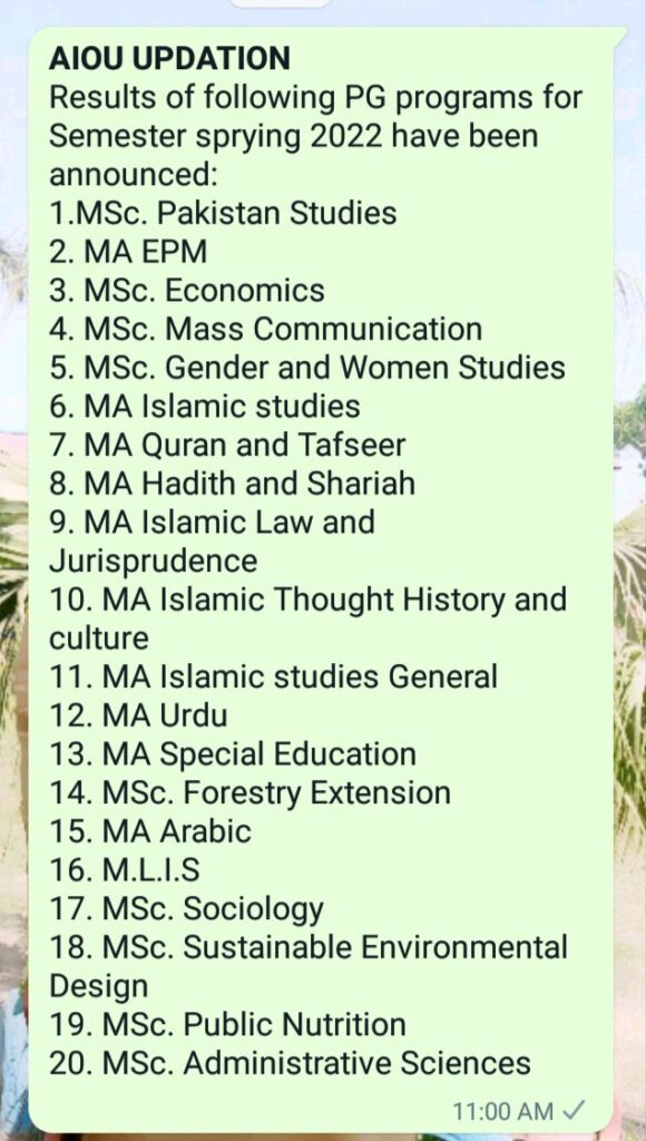 Alalma Iqbal Open University AIOU M.Sc MA Result 2022 | 2023