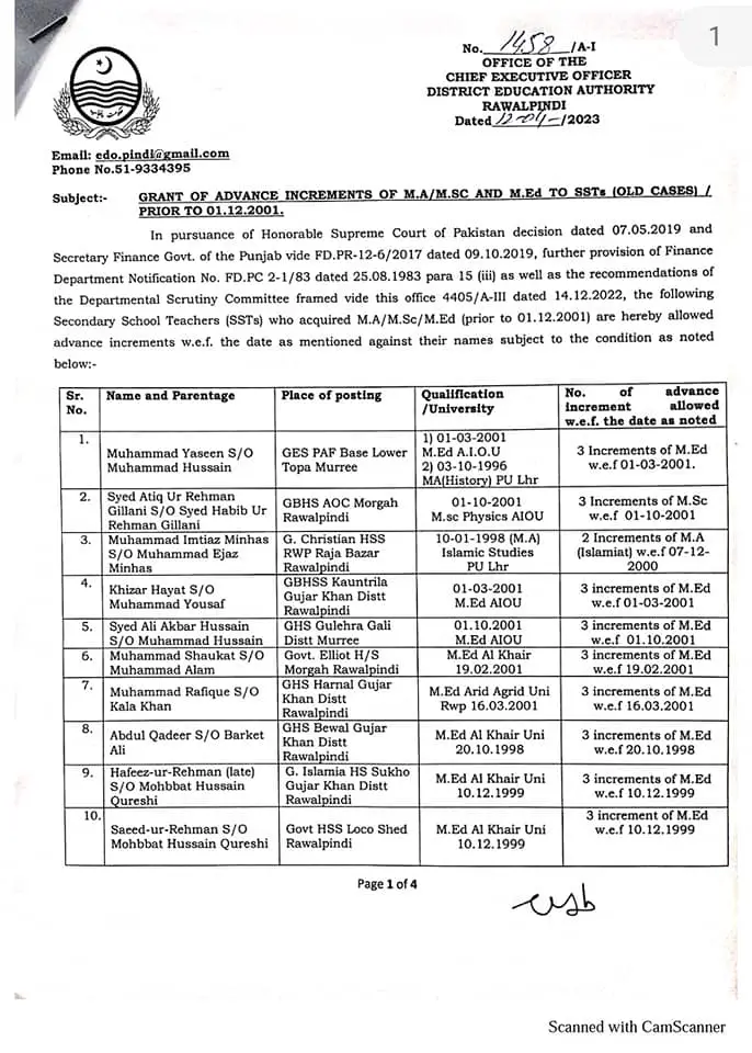 Grant Of Advanced Increments