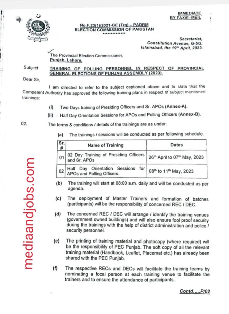 Two Days Training of Presiding Officers, APOs, POs And Sr. APOs (Annex A-B) 2023