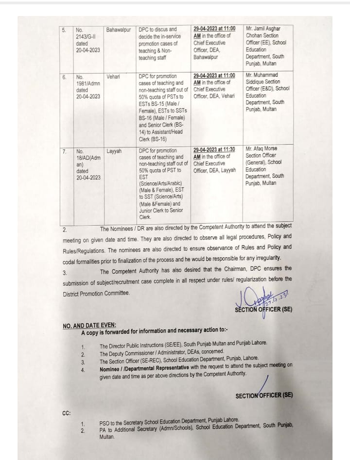 Nomination Of Departmental Representative - DPC For Promotion Cases Of In-Service Teachers 2023