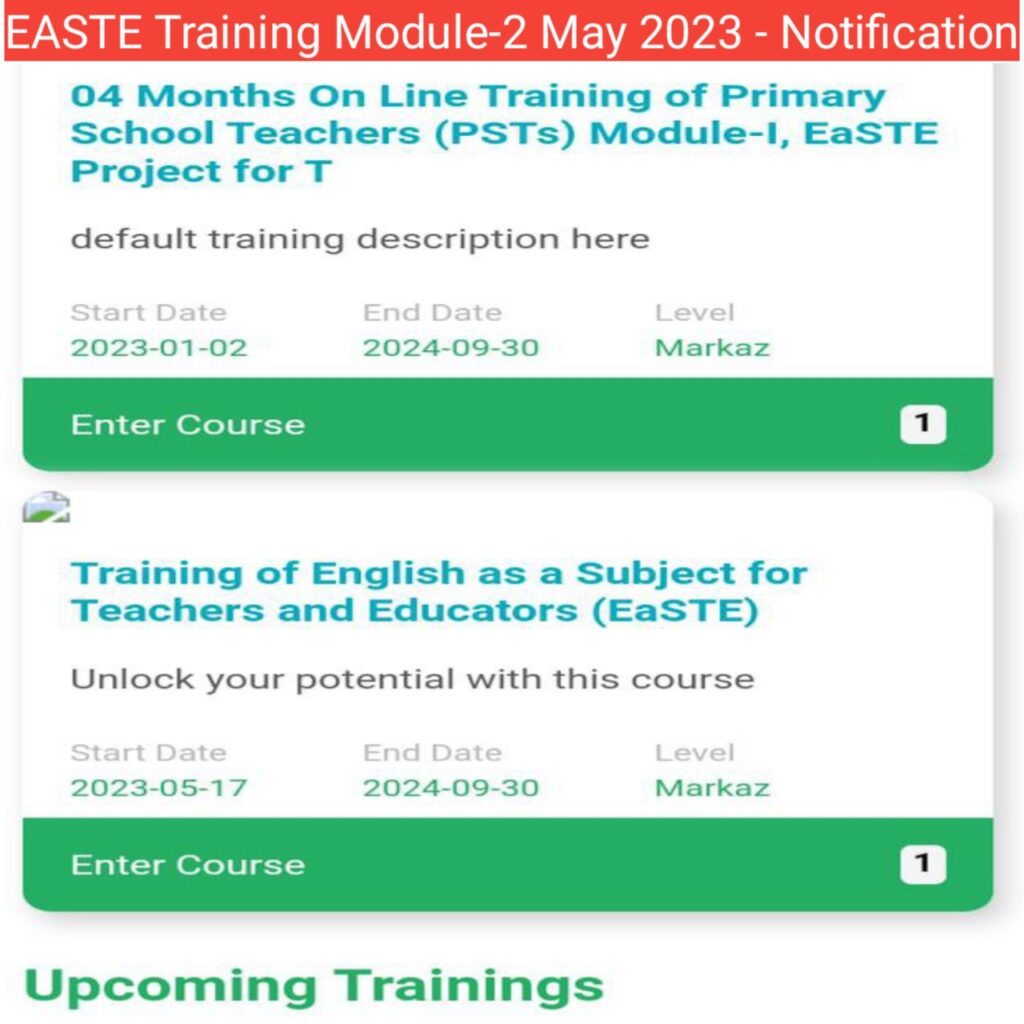 EASTE Training Module-2 May 2023 - Notification