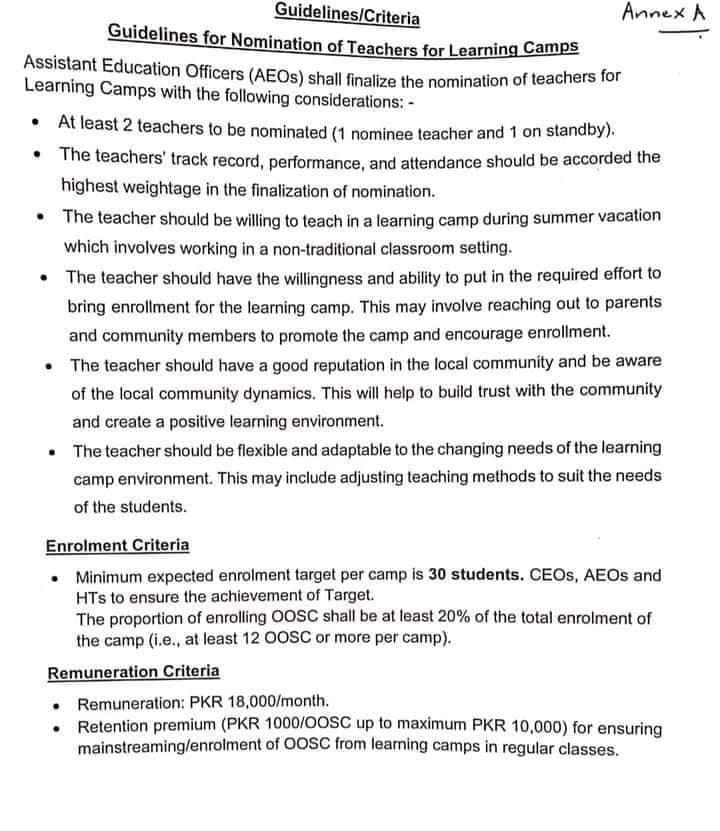 Summer Camps In Government Schools 2023 - Nomination of Teachers for Learning Camps