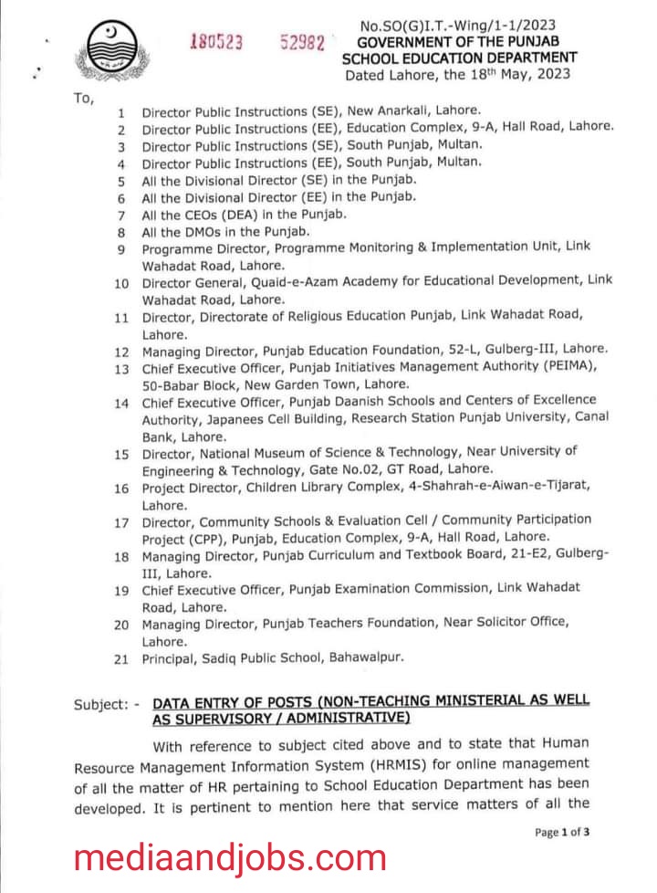 Data Entry Of Posts Non-Teaching Ministerial As Well Supervisory /Administrative May 2023