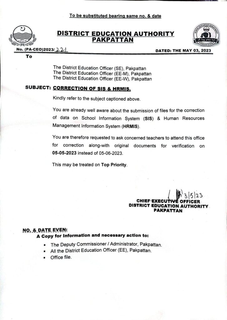 Correction Of SIS And HRMIS 2023|2024