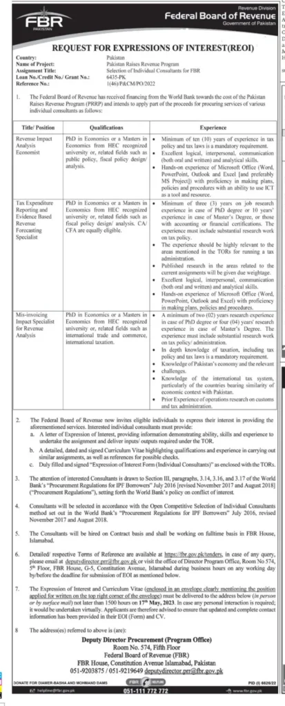 Latest FBR Jobs 2023 | Application Form